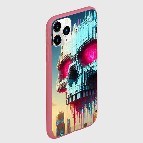 Чехол iPhone 11 Pro матовый Cool pixel skull - ai art fantasy / 3D-Малиновый – фото 2