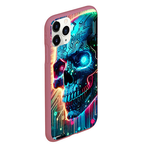 Чехол iPhone 11 Pro матовый Cool cyber skull - neon glow / 3D-Малиновый – фото 2