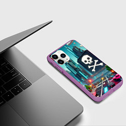 Чехол iPhone 11 Pro матовый Minecraft district with skull - ai art fantasy, цвет: 3D-фиолетовый — фото 2