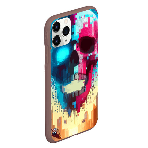 Чехол iPhone 11 Pro матовый Cool vanguard neon cyber skull - ai art / 3D-Коричневый – фото 2