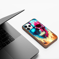 Чехол iPhone 11 Pro матовый Cool vanguard neon cyber skull - ai art, цвет: 3D-коричневый — фото 2