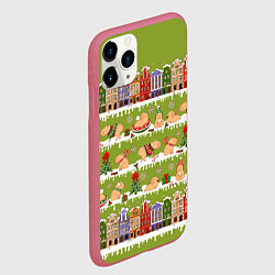 Чехол iPhone 11 Pro матовый Много капибар семьей на Новый год и Рождество, цвет: 3D-малиновый — фото 2