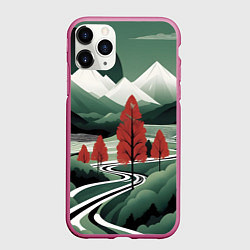 Чехол iPhone 11 Pro матовый Дорога на природу, цвет: 3D-малиновый
