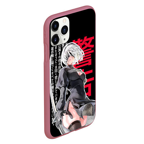 Чехол iPhone 11 Pro матовый 2b с клинком - Nier automata / 3D-Малиновый – фото 2