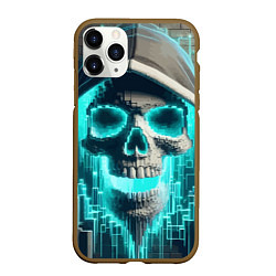 Чехол iPhone 11 Pro матовый Скелет в балахоне - граффити кибер-хакер, цвет: 3D-коричневый