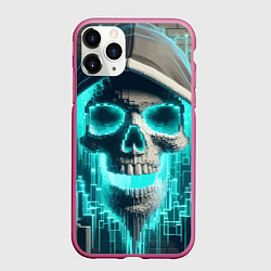 Чехол iPhone 11 Pro матовый Скелет в балахоне - граффити кибер-хакер, цвет: 3D-малиновый