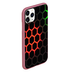 Чехол iPhone 11 Pro матовый Hexagon neon, цвет: 3D-малиновый — фото 2