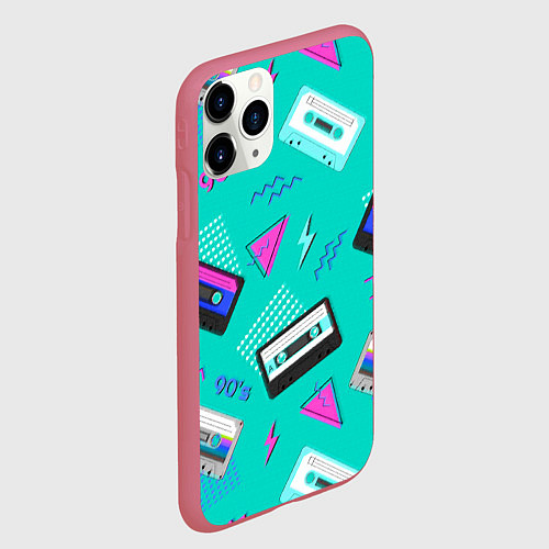 Чехол iPhone 11 Pro матовый Бирюзовая кассета из 90-х / 3D-Малиновый – фото 2