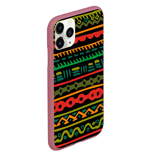 Чехол iPhone 11 Pro матовый Ethnic ornament on black / 3D-Малиновый – фото 2