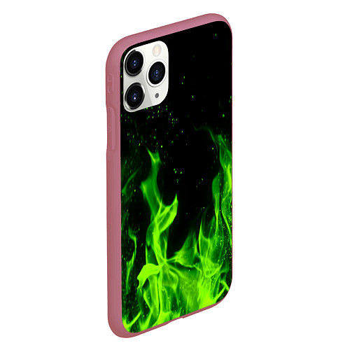 Чехол iPhone 11 Pro матовый Огонь зелёный текстура / 3D-Малиновый – фото 2