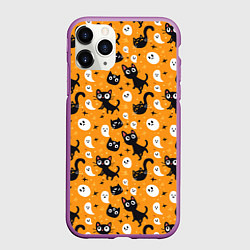 Чехол iPhone 11 Pro матовый Паттерн с черными кошками, цвет: 3D-фиолетовый