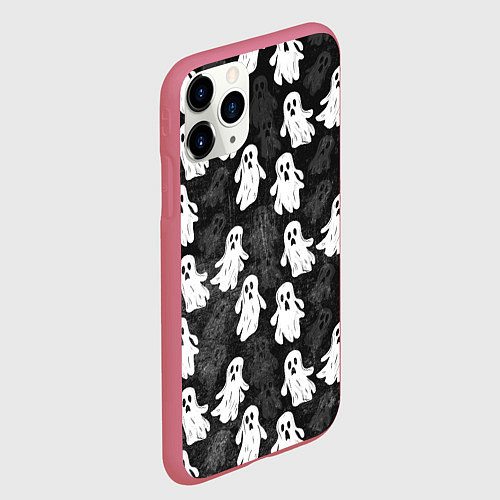 Чехол iPhone 11 Pro матовый Паттерн с призраками / 3D-Малиновый – фото 2