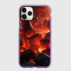 Чехол iPhone 11 Pro матовый Текстура черных камней, цвет: 3D-фиолетовый