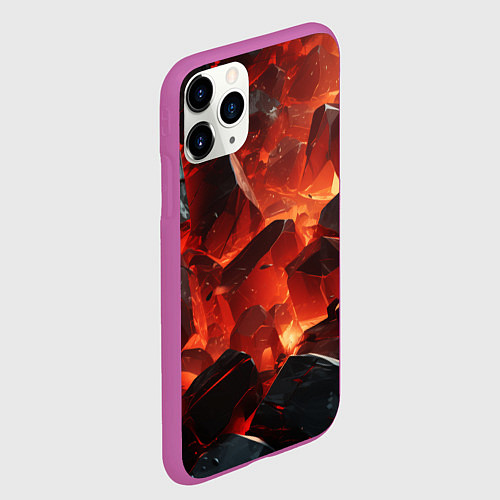 Чехол iPhone 11 Pro матовый Текстура черных камней / 3D-Фиолетовый – фото 2
