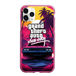 Чехол iPhone 11 Pro матовый Grand Theft Auto VI - автомобиль на закате, цвет: 3D-малиновый