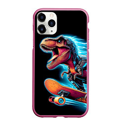 Чехол iPhone 11 Pro матовый Cool Dino on a skateboard - neon glow fantasy, цвет: 3D-малиновый