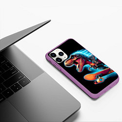 Чехол iPhone 11 Pro матовый Cool Dino on a skateboard - neon glow fantasy, цвет: 3D-фиолетовый — фото 2