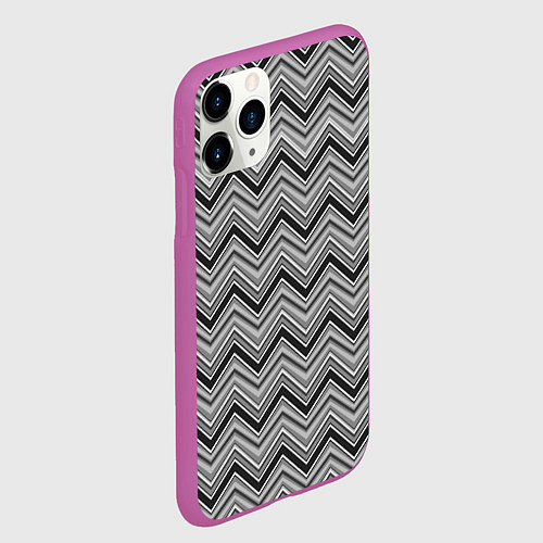 Чехол iPhone 11 Pro матовый Серо белый геометрический узор зигзаг / 3D-Фиолетовый – фото 2