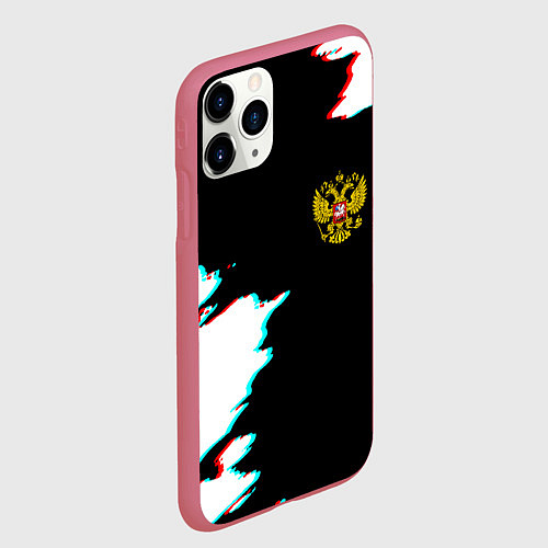 Чехол iPhone 11 Pro матовый Герб глитч краски / 3D-Малиновый – фото 2
