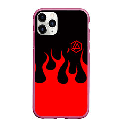 Чехол iPhone 11 Pro матовый Linkin park logo fire, цвет: 3D-малиновый