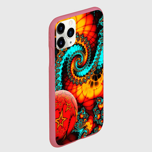 Чехол iPhone 11 Pro матовый Фрактальный узор из фигур / 3D-Малиновый – фото 2