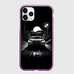 Чехол iPhone 11 Pro матовый BMW black and white, цвет: 3D-фиолетовый