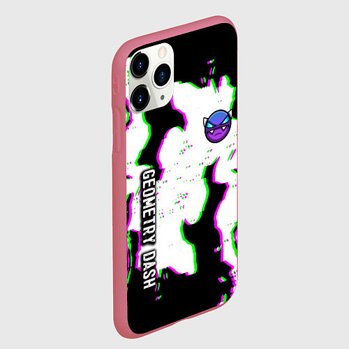 Чехол iPhone 11 Pro матовый Geometry dash glitch flame / 3D-Малиновый – фото 2