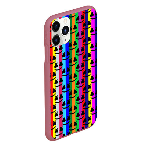 Чехол iPhone 11 Pro матовый Marshmello радуга / 3D-Малиновый – фото 2