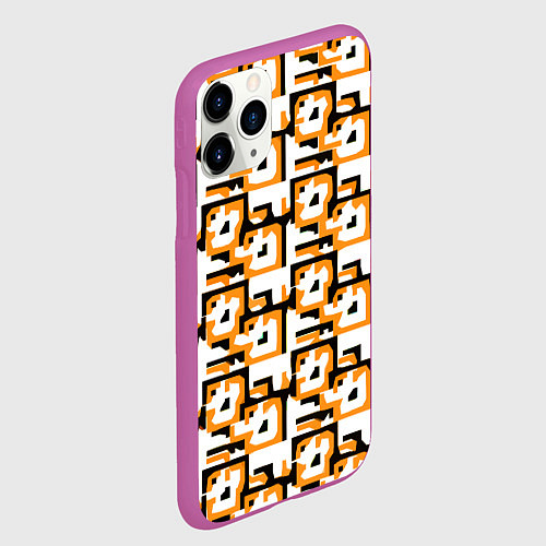 Чехол iPhone 11 Pro матовый Чёрно-оранжевые фигуры на белом фоне / 3D-Фиолетовый – фото 2