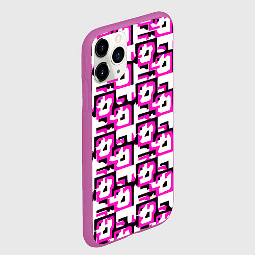 Чехол iPhone 11 Pro матовый Чёрно-розовые фигуры на белом фоне / 3D-Фиолетовый – фото 2