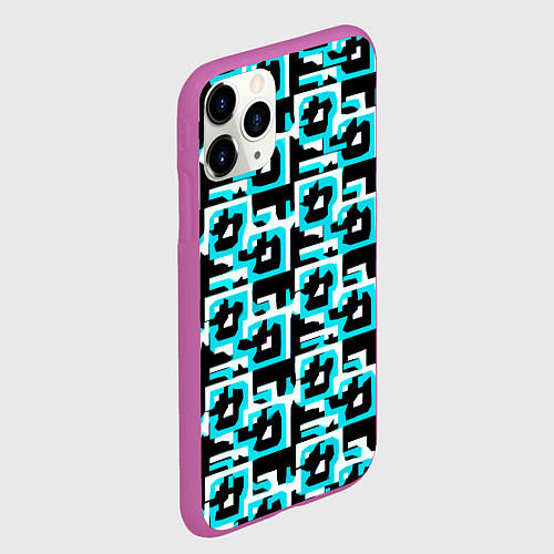 Чехол iPhone 11 Pro матовый Бело-голубые фигуры на чёрном фоне / 3D-Фиолетовый – фото 2