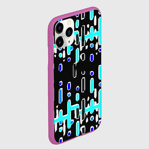 Чехол iPhone 11 Pro матовый Синие линии и точки на чёрном фоне / 3D-Фиолетовый – фото 2