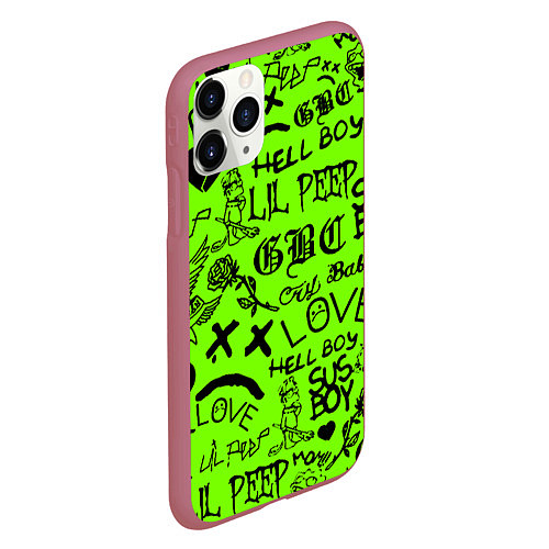 Чехол iPhone 11 Pro матовый Lil Peep кислотный паттерн / 3D-Малиновый – фото 2