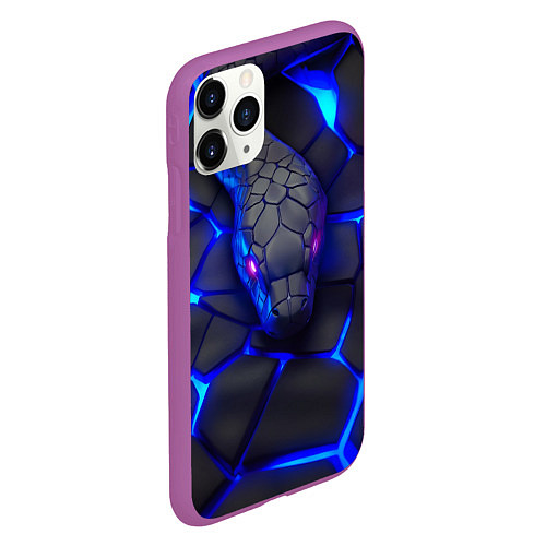 Чехол iPhone 11 Pro матовый Змея в стиле киберпанк / 3D-Фиолетовый – фото 2