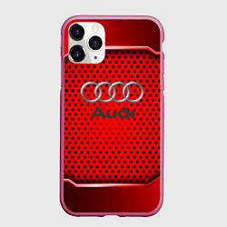Чехол iPhone 11 Pro матовый AUDI текстура металик, цвет: 3D-малиновый