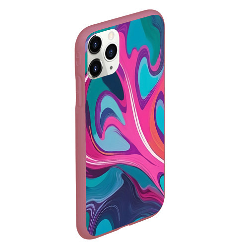 Чехол iPhone 11 Pro матовый Эбру краска / 3D-Малиновый – фото 2