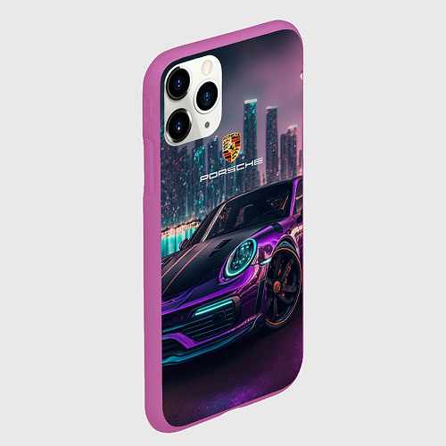 Чехол iPhone 11 Pro матовый Porshe night city / 3D-Фиолетовый – фото 2