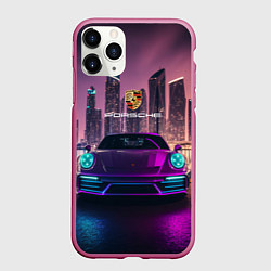 Чехол iPhone 11 Pro матовый Porshe big city, цвет: 3D-малиновый