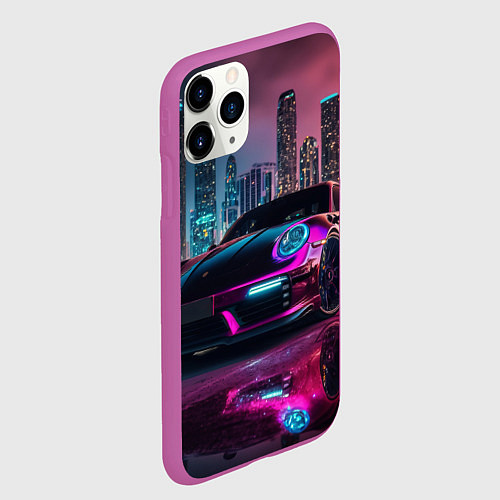 Чехол iPhone 11 Pro матовый Porshe night city / 3D-Фиолетовый – фото 2