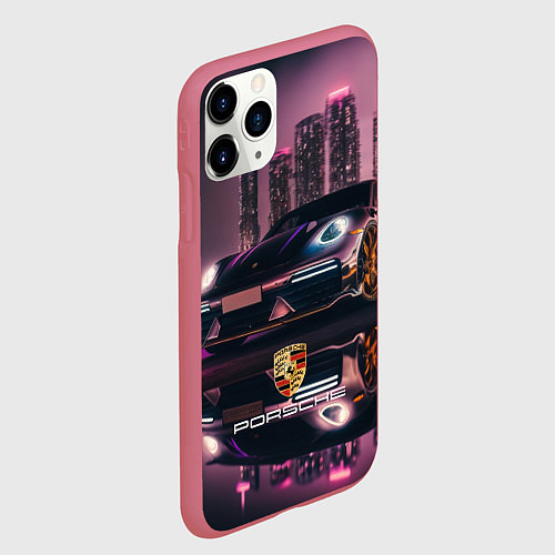 Чехол iPhone 11 Pro матовый Porshe night city / 3D-Малиновый – фото 2