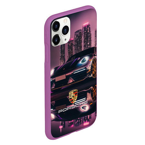 Чехол iPhone 11 Pro матовый Porshe night city / 3D-Фиолетовый – фото 2