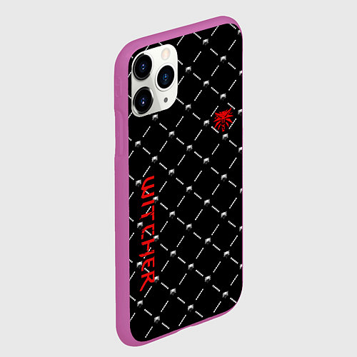 Чехол iPhone 11 Pro матовый Ведьмак паттерн волк / 3D-Фиолетовый – фото 2
