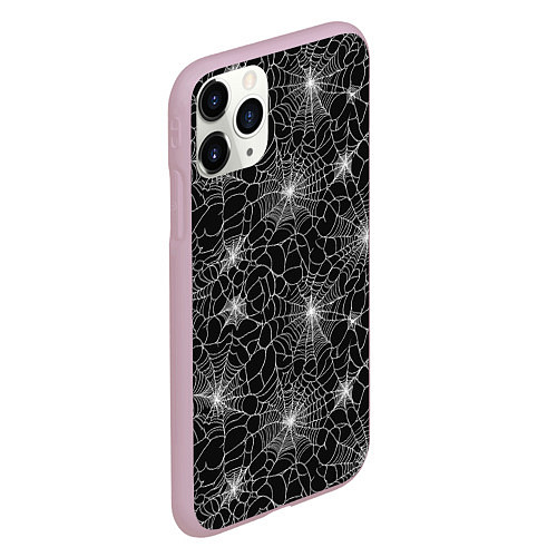 Чехол iPhone 11 Pro матовый Паутина - паттерн / 3D-Розовый – фото 2