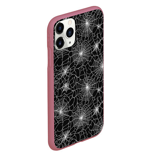 Чехол iPhone 11 Pro матовый Паутина - паттерн / 3D-Малиновый – фото 2