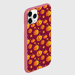 Чехол iPhone 11 Pro матовый Веселые тыквы на Хэллоуин, цвет: 3D-малиновый — фото 2