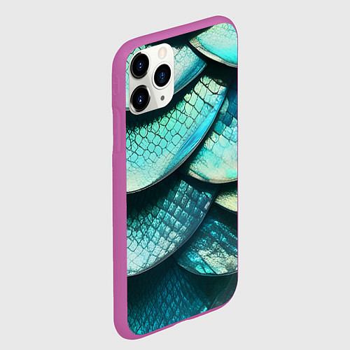 Чехол iPhone 11 Pro матовый Чешуя крупной рыбы / 3D-Фиолетовый – фото 2