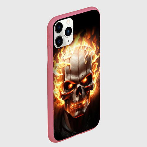 Чехол iPhone 11 Pro матовый Череп в огне / 3D-Малиновый – фото 2