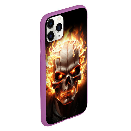 Чехол iPhone 11 Pro матовый Череп в огне / 3D-Фиолетовый – фото 2