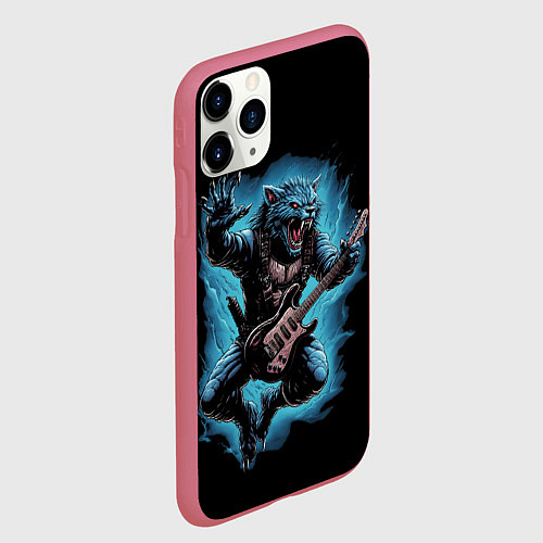 Чехол iPhone 11 Pro матовый Оборотень гитарист / 3D-Малиновый – фото 2