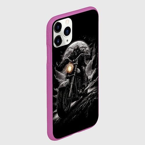 Чехол iPhone 11 Pro матовый Мотоциклист готический стиль / 3D-Фиолетовый – фото 2